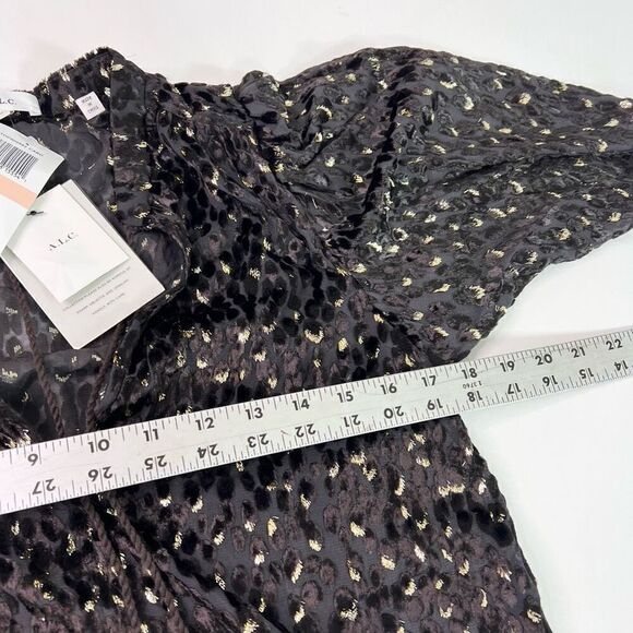 ALC Ophelia Blouse Womens 2 Brown Long Sleeve Tie Neck Velvet Metallic New - Picture 10 of 12